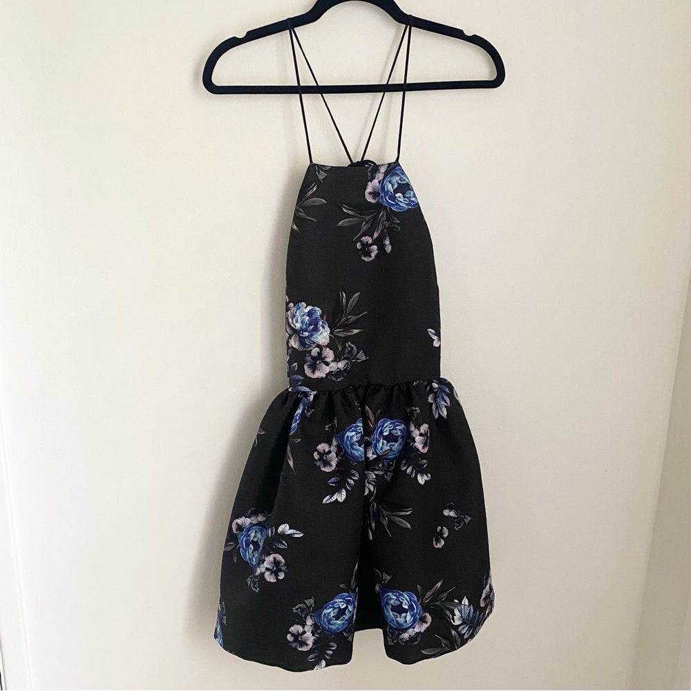 Topshop Quilted Floral Halter Mini dress